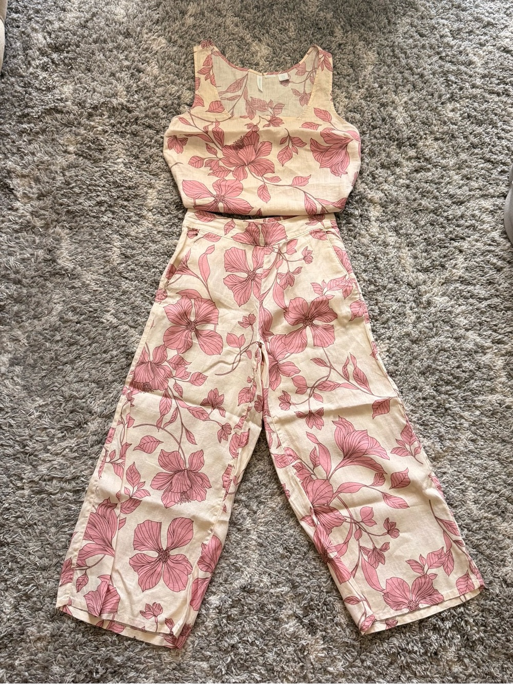 Cynthia Rowley Pink Floral Sleeveless Wide-Leg Linen Set